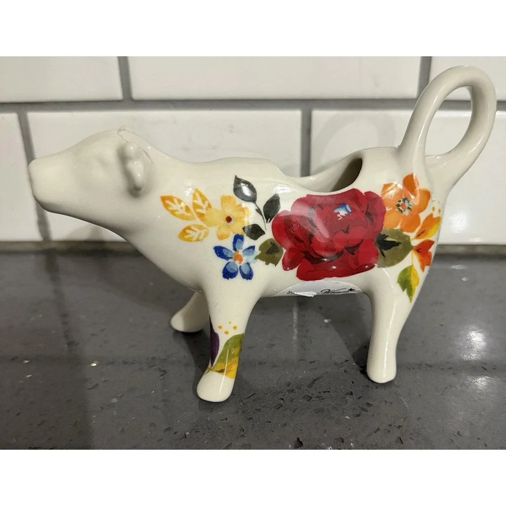 Vtg Pioneer Woman Timeless Floral Cow Creamer Discontinued (Mint w/ Sticker)